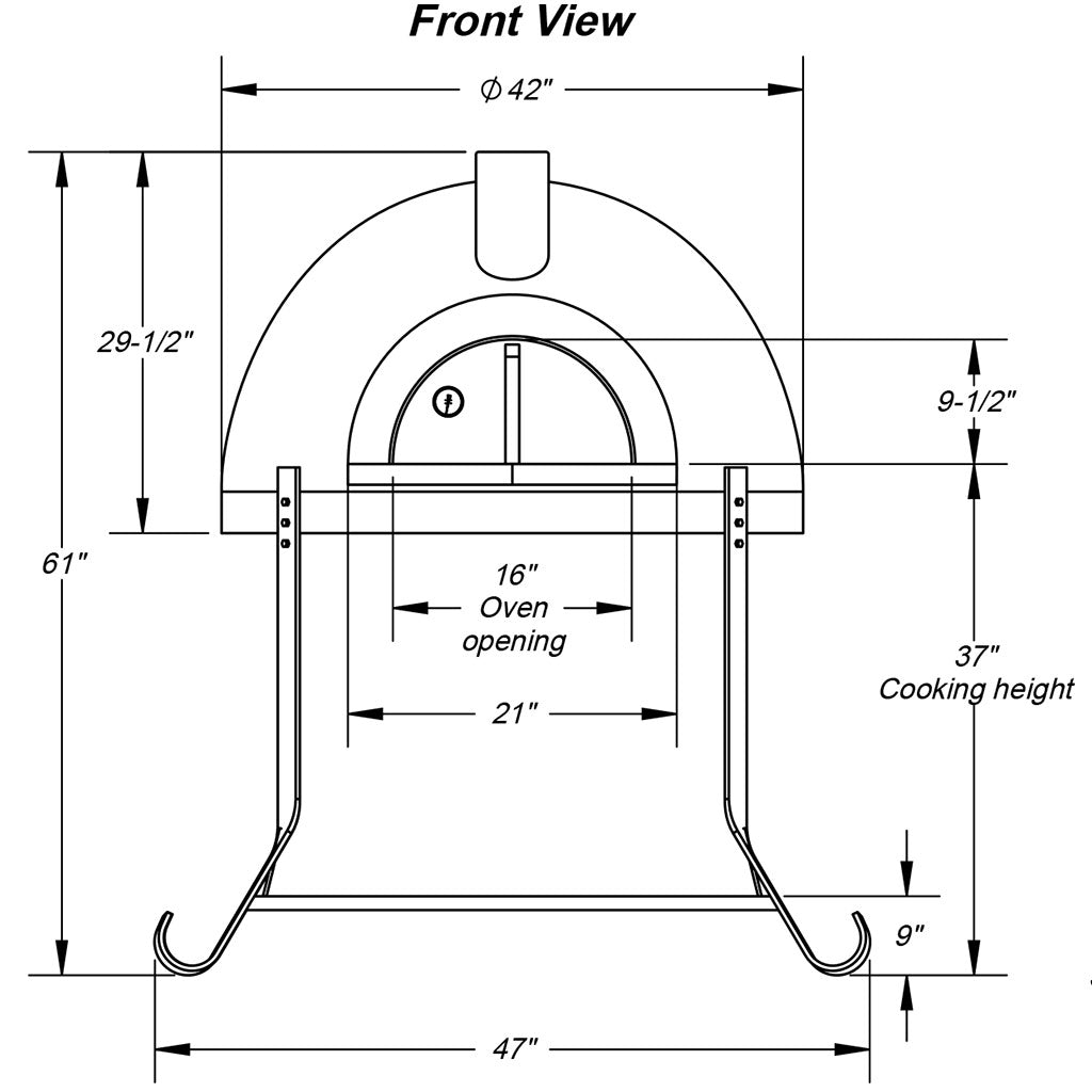 Forno Bravo - Primavera 70 Outdoor Wood-Fired Pizza Oven Technical Drawing with Sizes and Specifications - Firewalker Ovens