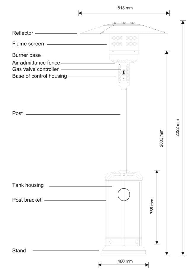 Stainless Steel Propane Patio Heater w/ 45000 BTU – 87"