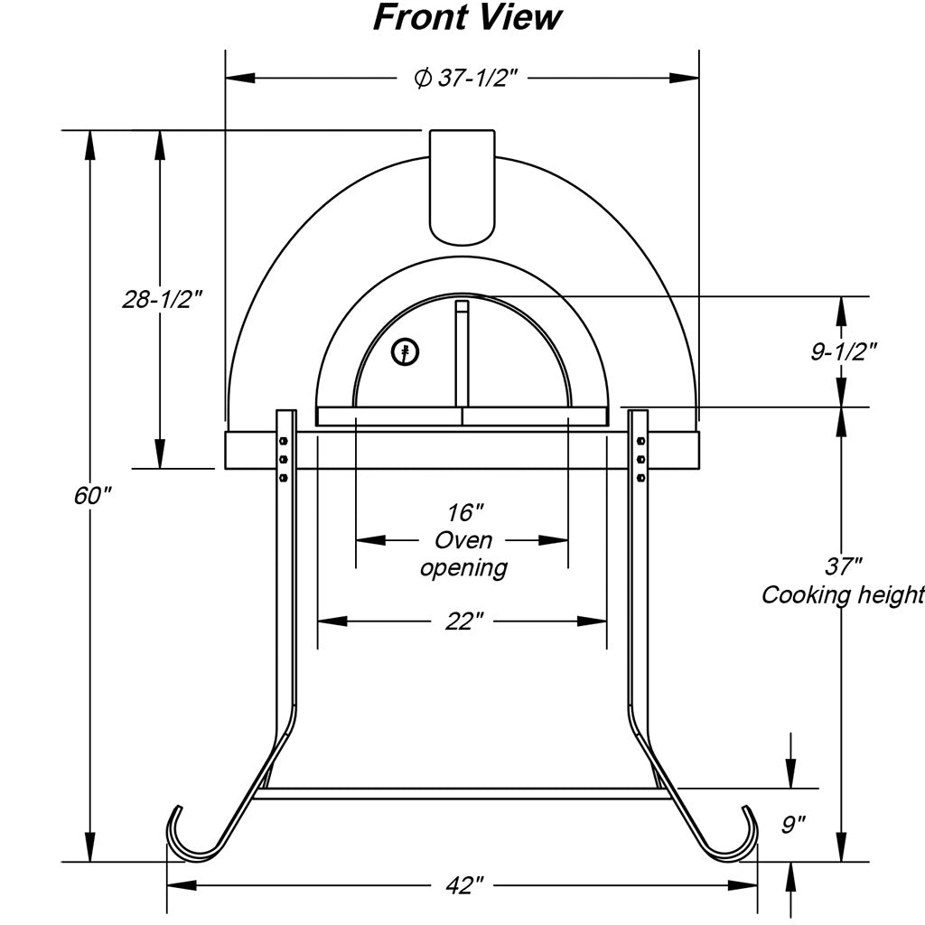Forno Bravo - Primavera 60 Outdoor Wood-Fired Pizza Oven Technical Drawing with Sizes and Specifications - Firewalker Ovens